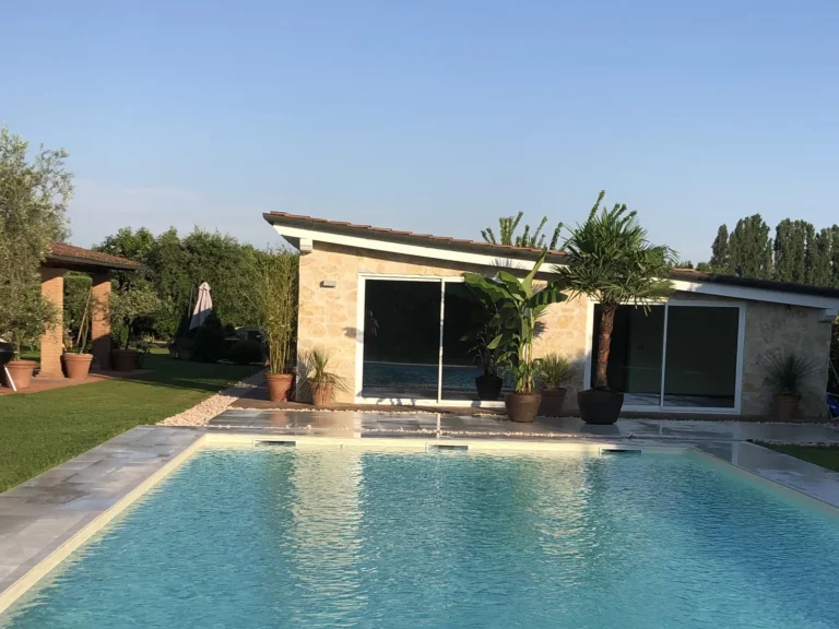 The pool and the stone pool house